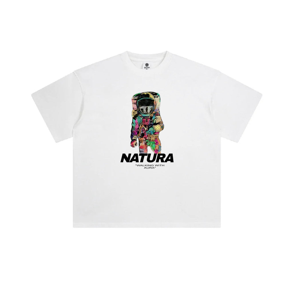 WALKING WITH AURA - DROP SHOULDER/BOXY T-SHIRT - NATURA